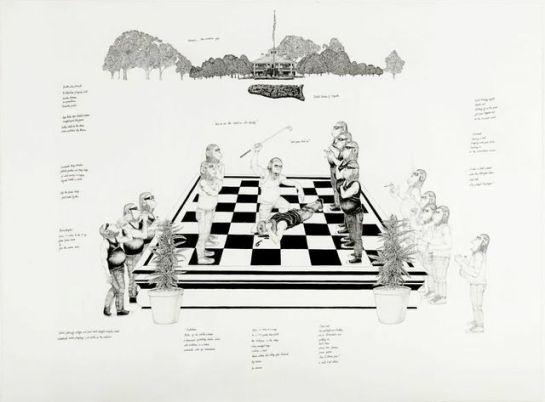 Ray Anthony Barrett, “Porchmonkey Pawns For Manicured Lawns Jockey For Position Without Inquisition (Battle Chess), from "Porch Monkeys" (2014)
